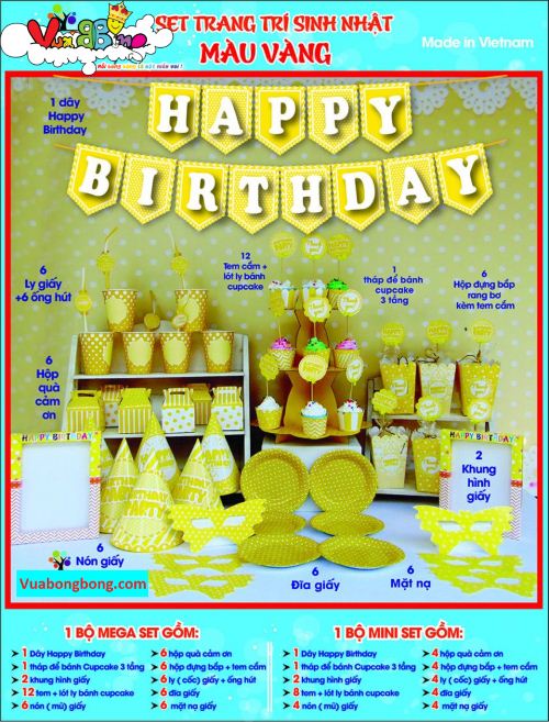 phụ kiện trang trí sinh nhật tông màu vàng