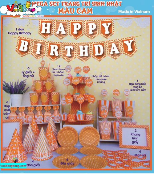 phụ kiện trang trí sinh nhật màu cam