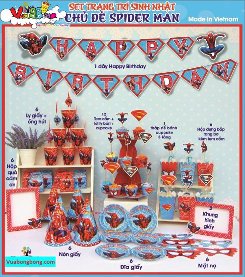 phụ kiện trang trí sinh nhật siêu anh hùng spider man