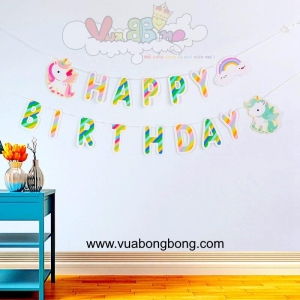 Banner dây cờ Happy Birthday ngựa unicorn