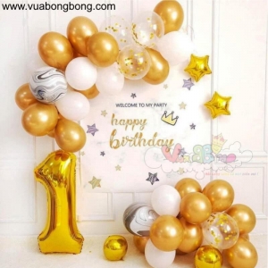 Set bong bóng happy birthday đơn giản giá rẻ tông vàng gold mẫu 3