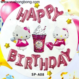 Set bong bóng trang trí sinh nhật hello kitty happy birthday A13