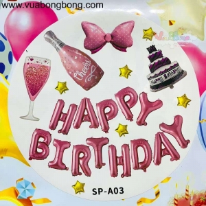 Set bong bóng trang trí sinh nhật happy birthday hồng A03