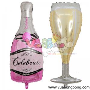 Bong bóng chai ly rượu celebrate màu hồng nilon kiếng bạc