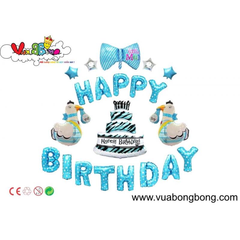 Set bong bóng happy birthday con gà xanh, hồng