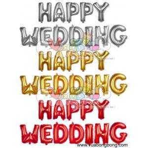 Bong bóng chữ HAPPY WEDDING nilon nhôm kiếng bạc