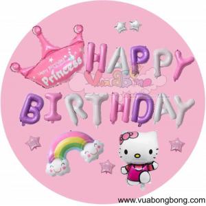 Set bong bóng mèo hello kitty Happy Birthday bé gái
