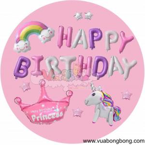 Set bong bóng ngựa kỳ lân pony Happy Birthday bé gái