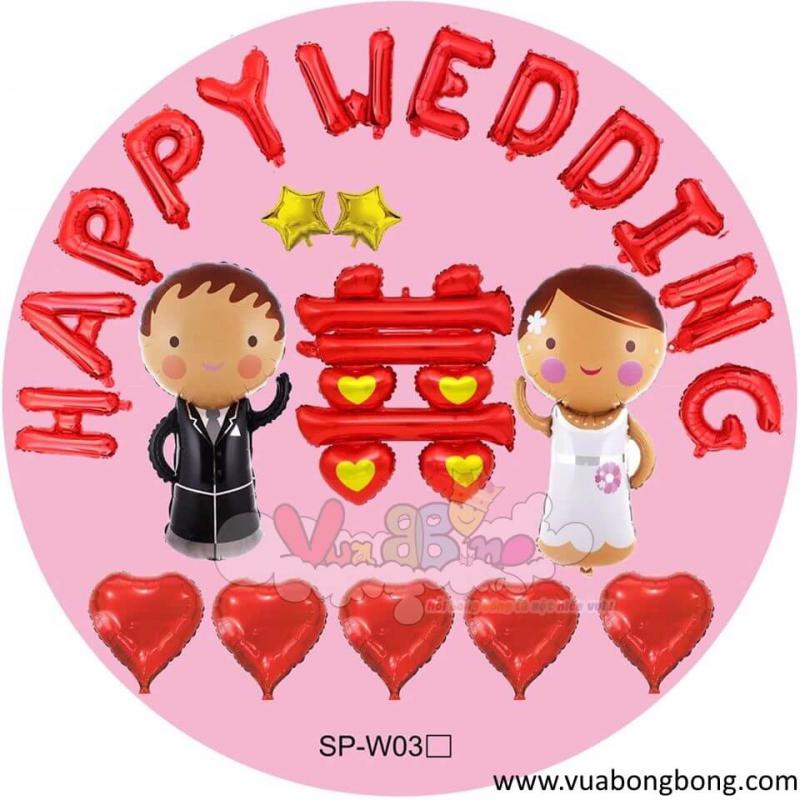 Set bong bóng Happy Wedding song Hỷ màu đỏ