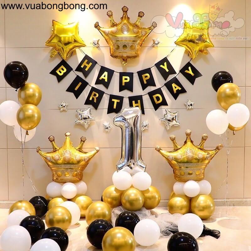 Trang trí sinh nhật người lớn tại nhà màu vàng  bạc siêu đẹp   vuatrangtrivn