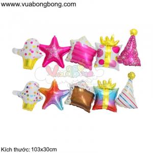 Dãy bong bóng hộp quà, mũ sinh nhật party, kem