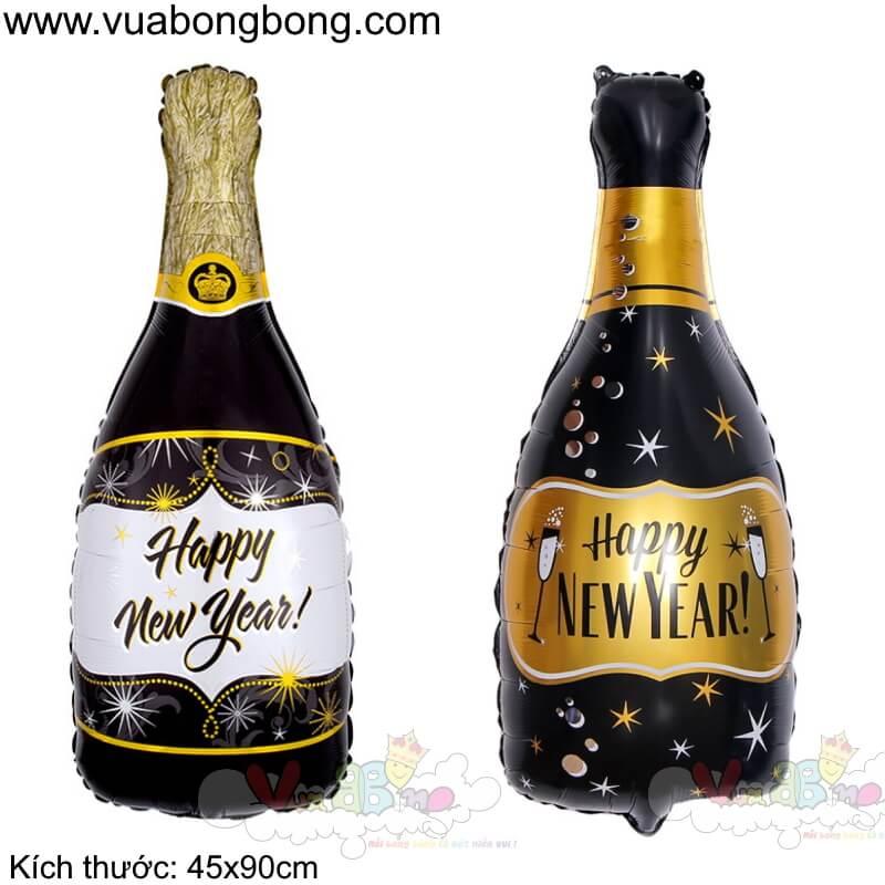 Bong bóng chai rượu đen HAPPY NEW YEAR