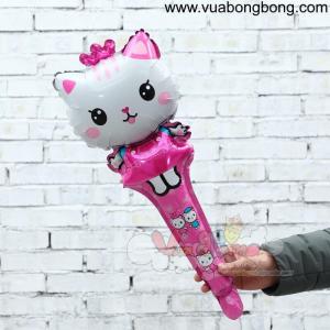 Bong bóng mèo váy hồng vương miện thanh cây gậy cầm tay dài