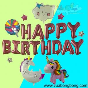 Combo set bong bóng ngựa kỳ lần 1 sừng HAPPY BIRTHDAY