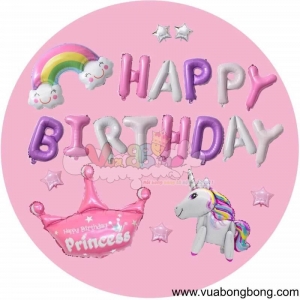 Set bong bóng ngựa kỳ lân pony Happy Birthday bé gái