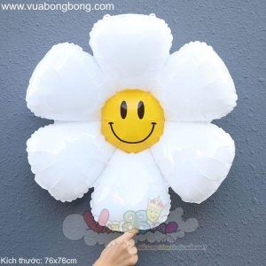 Bong bóng bông hoa cúc trắng mặt cười 6 cánh size trung