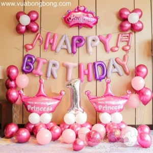 Set bong bóng HAPPY BIRTHDAY trang trí sinh nhật bé gái mẫu 1