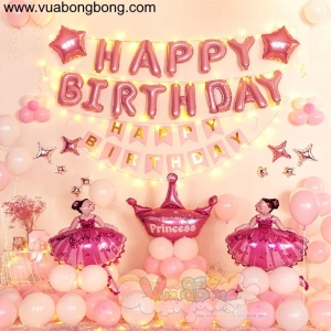 Set bong bóng HAPPY BIRTHDAY trang trí sinh nhật bé gái mẫu 2