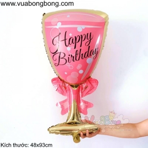 Bong bóng ly màu hồng happy birthday nilon nhôm kiếng bạc