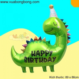 Bong bóng khủng long cổ dài đội nón HAPPY BIRTHDAY