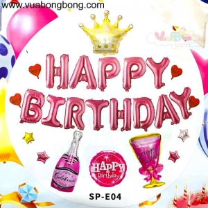 Set bong bóng trang trí sinh nhật happy birthday hồng E04