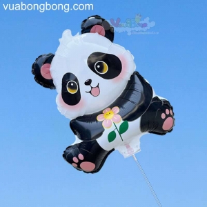 Bong bóng gấu trúc bông hoa nẹp van gắn que