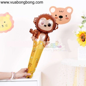 Bong bóng con khỉ ngồi thanh cây gậy tay cầm dài