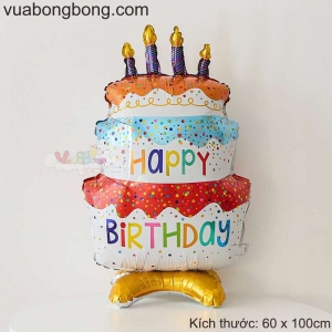 Bong bóng bánh kem sinh nhật HAPPY BIRTHDAY có chân đứng mẫu 01