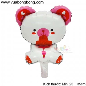 Bong bóng gấu trắng ôm bông hồng size mini nhỏ