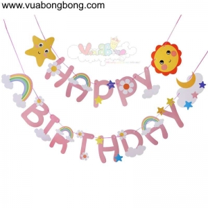 Banner dây cờ HAPPY BIRTHDAY hoa cúc trắng daisy 02