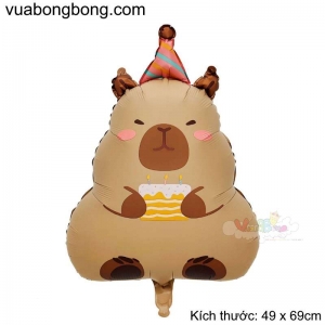 Bong bóng Capybara cầm bánh kem sinh nhật