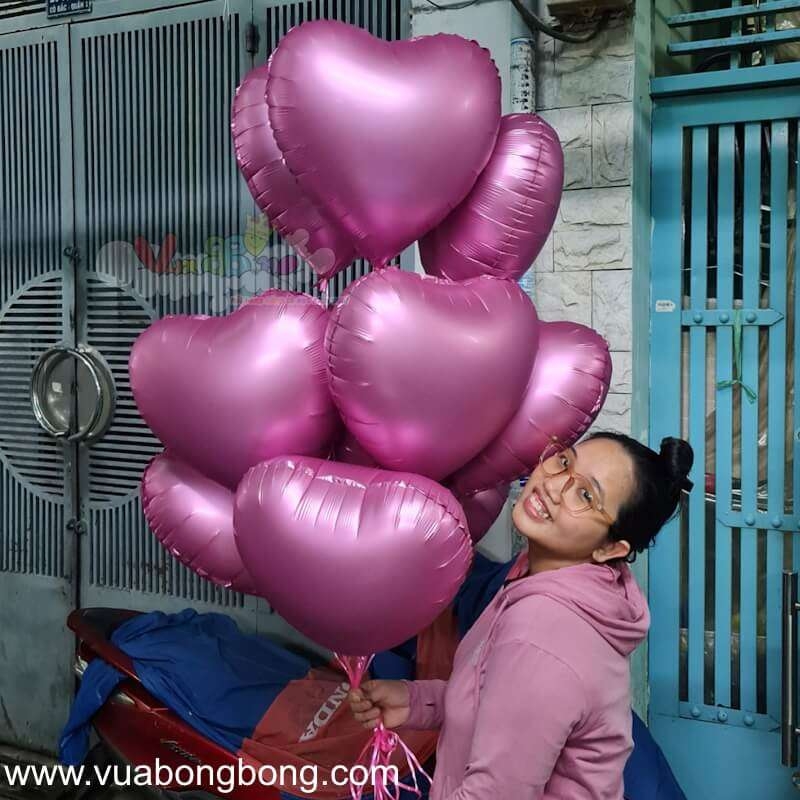 Chùm bóng bay 10 trái tim siêu nhũ chrome màu hồng hidro giá rẻ tphcm ...